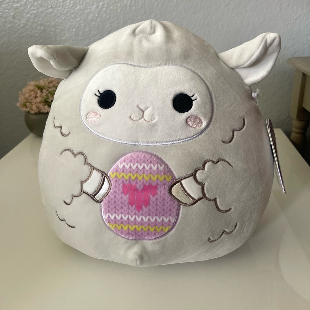 Squishmallows Cream Lamb Plush with Pink & Yellow Egg Design